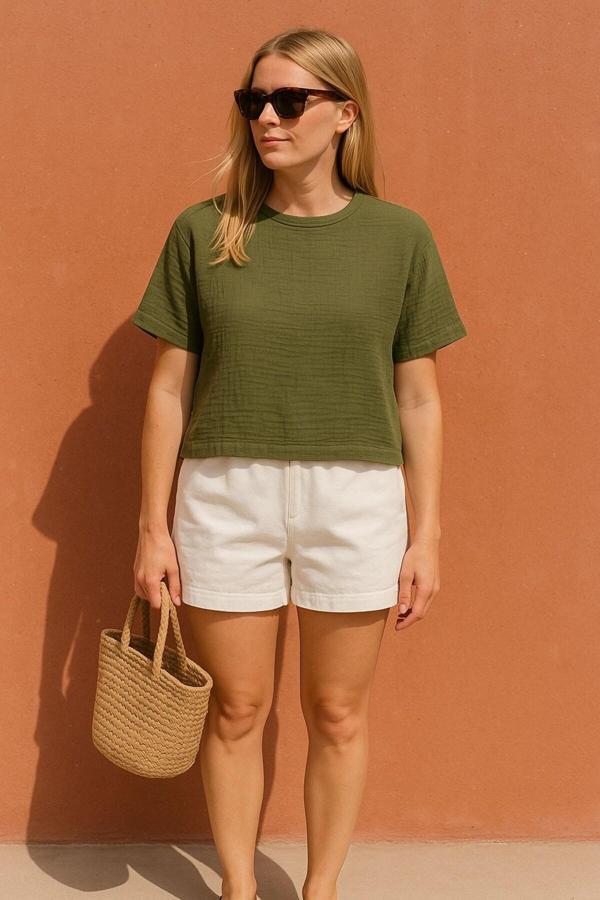 Udenya Çift Katlı Müslin T-Shirt - Image 1