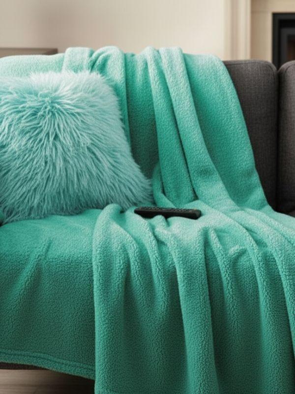 Wellsoft Battaniye,Televizyon Battaniyesi,Peluş, Polar Battaniye,Çift Kişilik 220*230 Mint Yeşil - Image 1