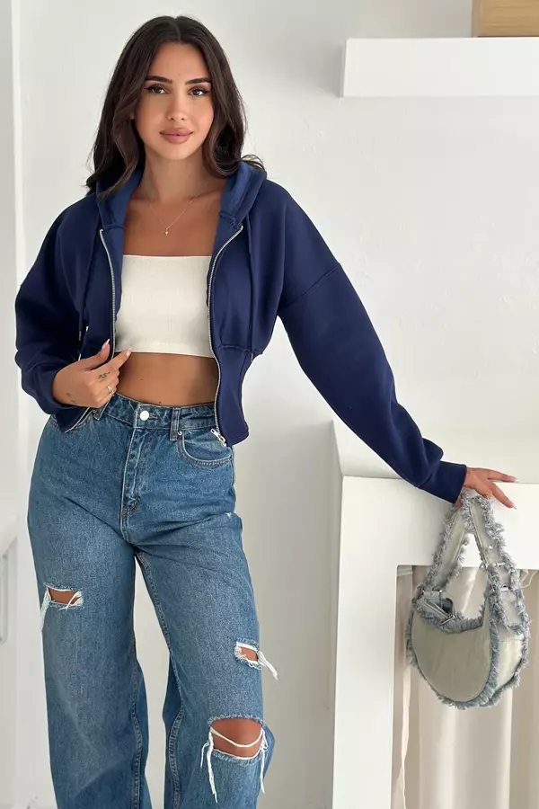 Kadın Siyah Fermuarlı Hoodie SWEAT – Minimal Sokak Ruhuyla - Image 1