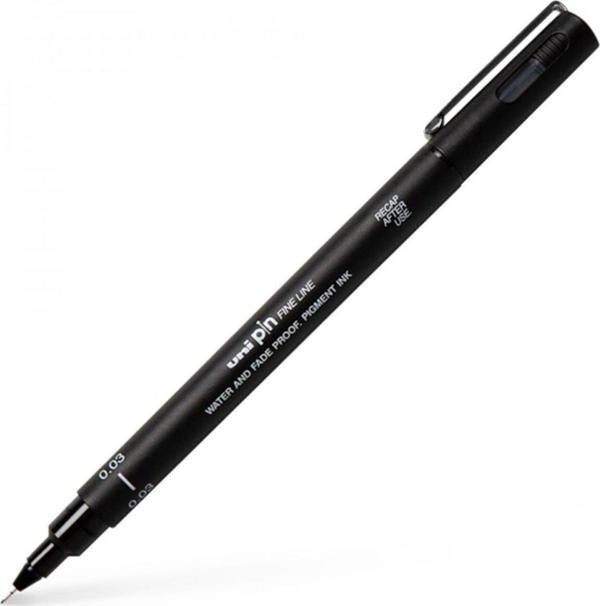 Uni-Ball Pin 0.03 Fine Line Kesik Uçlu Kalem Fine Liner Drawing Pen Siyah PIN003-200 (12 Li Paket) - Image 1