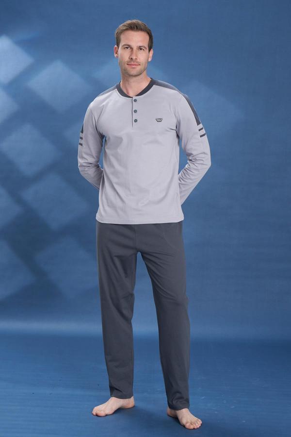 Erkek Penye Süprem Genç Önü Patlı Pijama Takımı | Gri 2114 - Image 1
