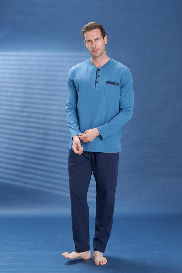 Erkek Penye Süprem Genç Önü Patlı Pijama Takımı | Petrol 2129 - Image 1