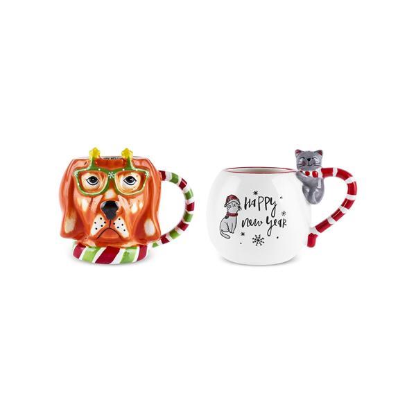 Karaca New Year Yılbaşı Animal Dog & Cat 2'li Mug Seti - Image 1