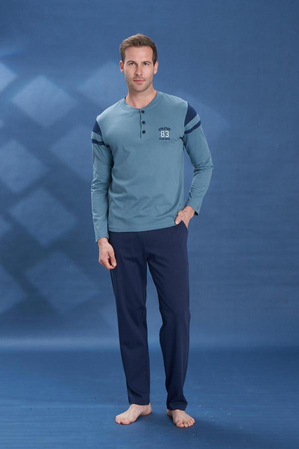 Erkek Penye Süprem Genç Önü Patlı Pijama Takımı | Yeşil 2101 - Image 1