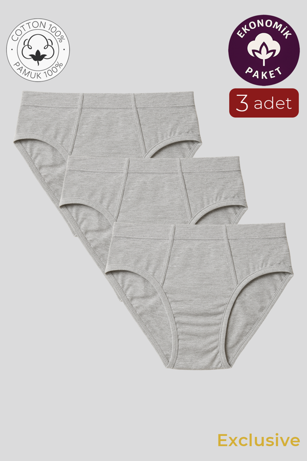 Erkek Pamuklu Süprem Slip Külot 3'lü Paket – Rahat & Dayanıklı | Gri Melanj K0037 - Image 1
