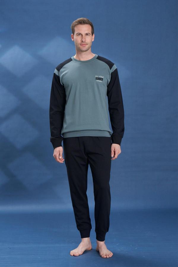 Erkek Penye Süprem Bisiklet Yaka Pijama Takım | Haki 2136 - Image 1
