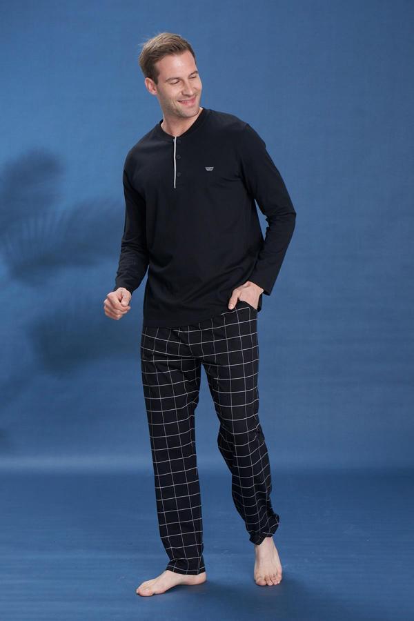 Erkek Penye Süprem Genç Önü Patlı Pijama Takımı | Siyah 2147 - Image 1