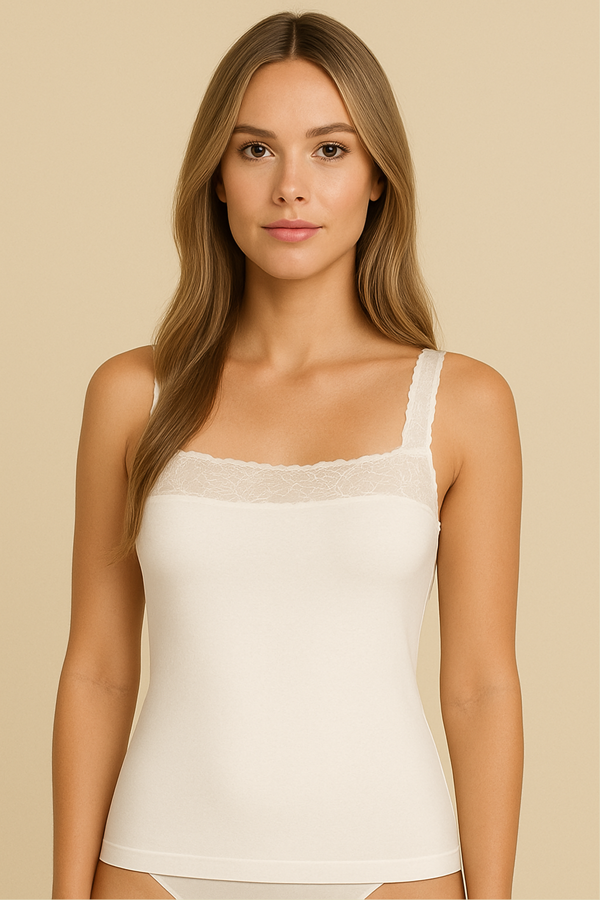 Kadın Dantel Detay Askılı Atlet | Beyaz 25114 - Image 1