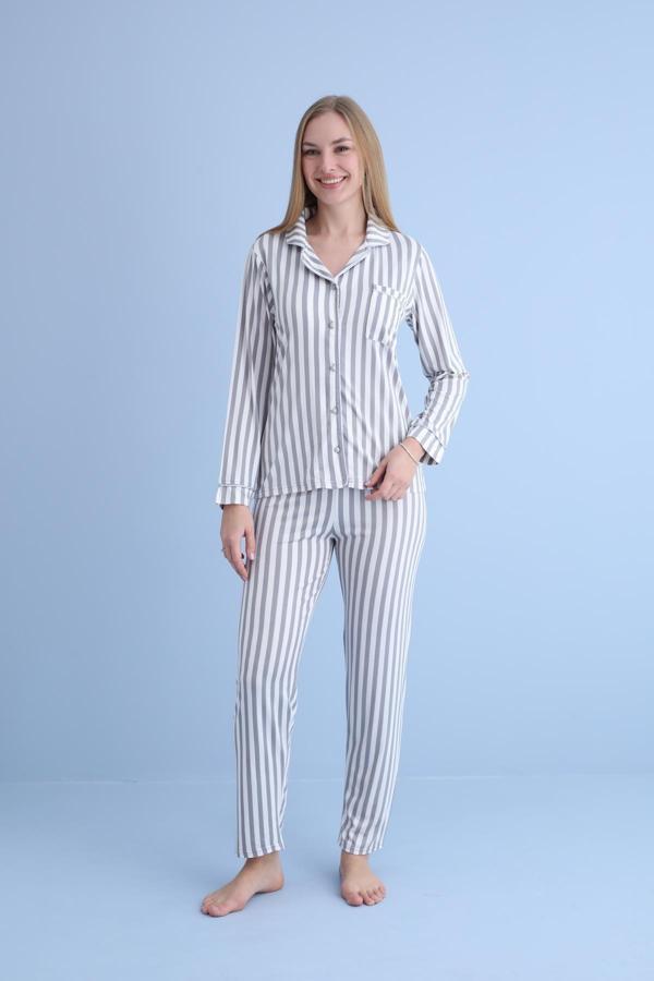 Kadın Milan Genç Önden Düğmeli Pijama Takımı | Gri 50905-1231 - Image 1