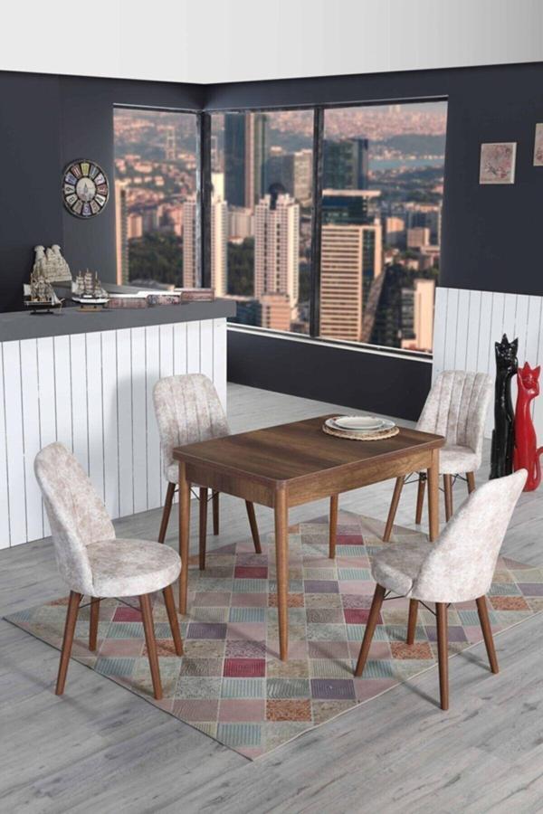 Kaktüs Avm 4 Kişilik Açılır Masa Sandalye Takımı 70X110 Mutfak Masası Takımı - Image 1
