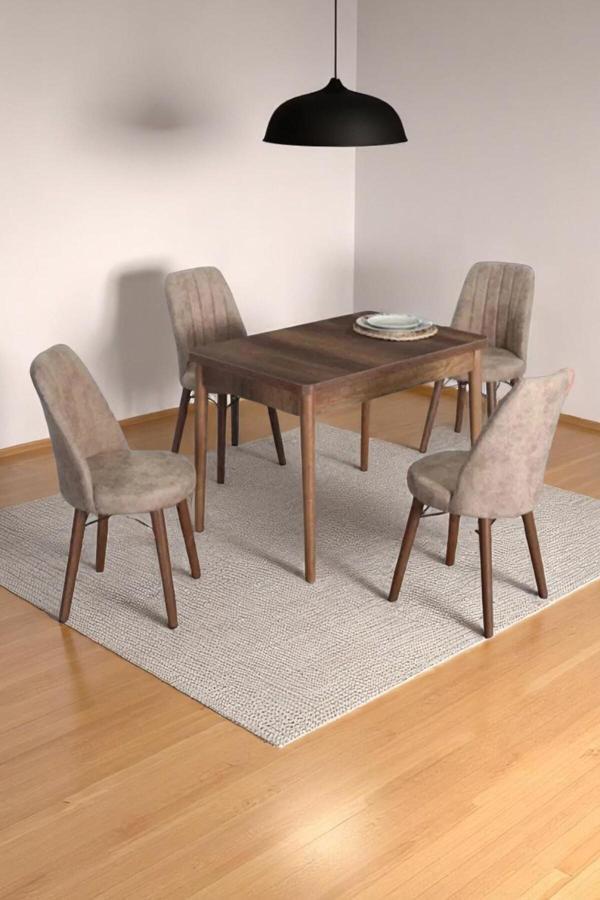 Kaktüs Avm 4 Kişilik Sabit Masa Sandalye Takımı 70X110 Cm Mutfak Masası Takımı Yemek Masası Masa Takımı - Image 1