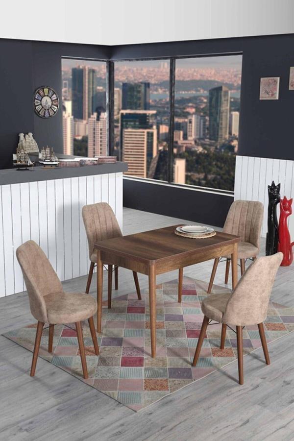 Kaktüs Avm 4 Kişilik Sabit Masa Sandalye Takımı Mutfak Masası 70X110 - Image 1