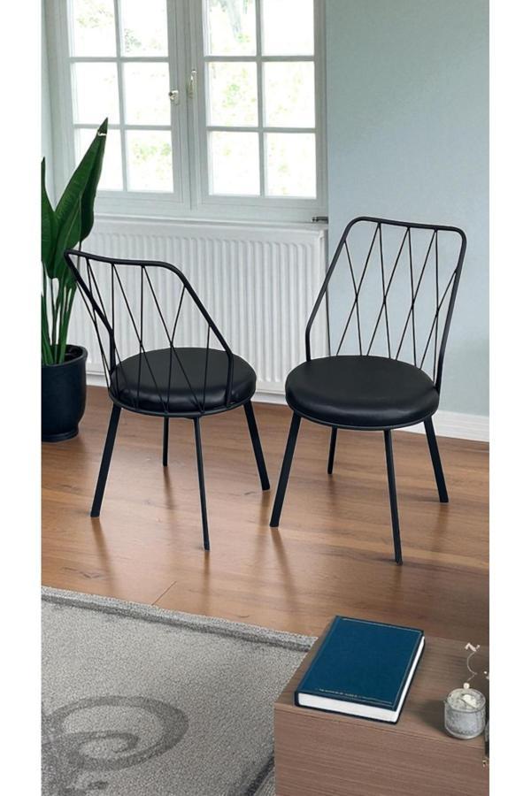 Kaktüs Avm 2 Adet Siyah Yıldız Metal Tel Sandalye Mutfak Cafe Sandalyesi - Image 1