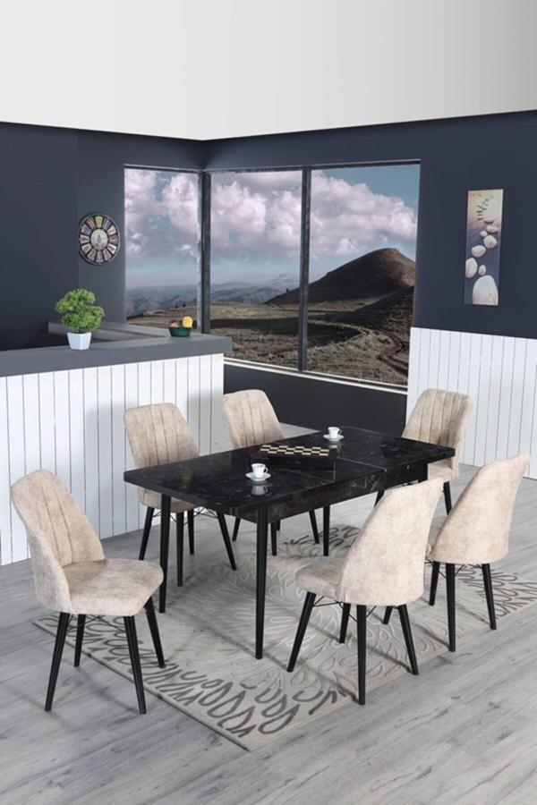 Kaktüs Avm 6 Kişilik Açılır Masa Sandalye Takımı Mutfak Masası Takımı Yemek Masası Salon Masası - Image 1