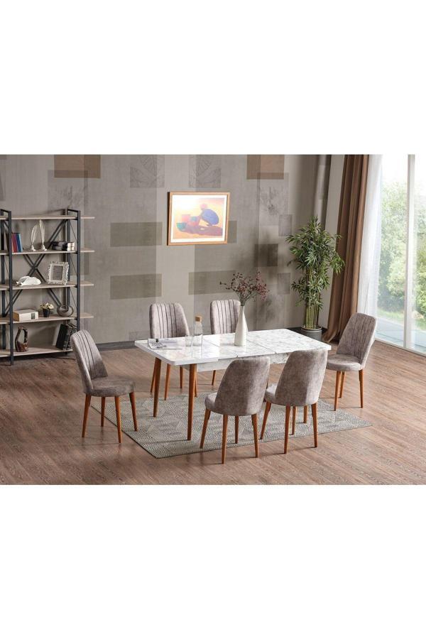 Kaktüs Avm 80X130(Kapalı) 80X170(Açık) Yemek Odası Takımı Mutfak Masası Takımı Yemek Masası 6 Kişilik - Image 1