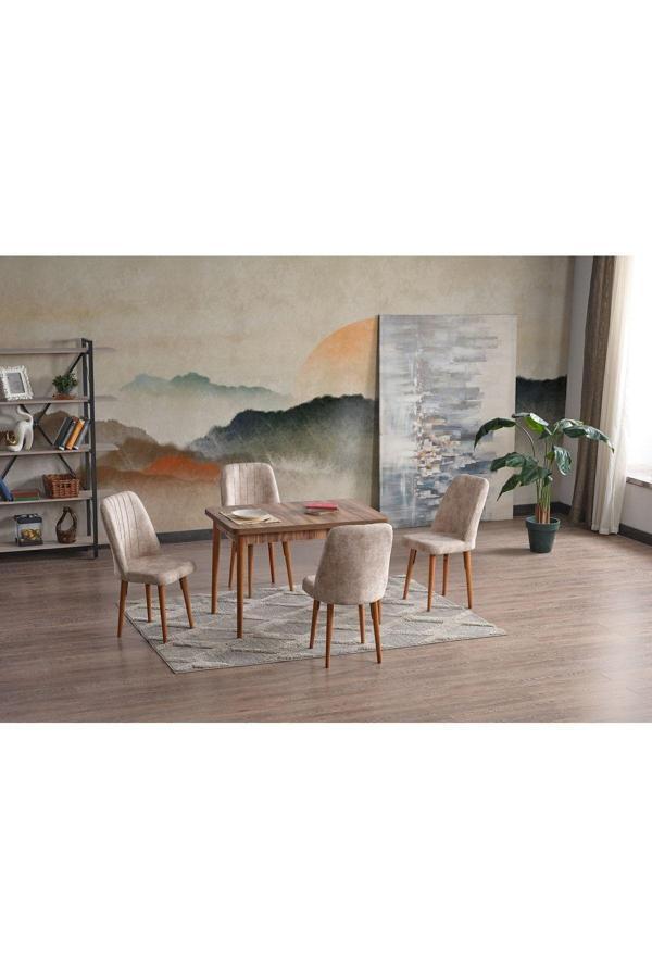 Kaktüs Avm Tufan Sabit 4 Kişilik Mutfak Masası Takımı Yemek Masası Takımı - Image 1