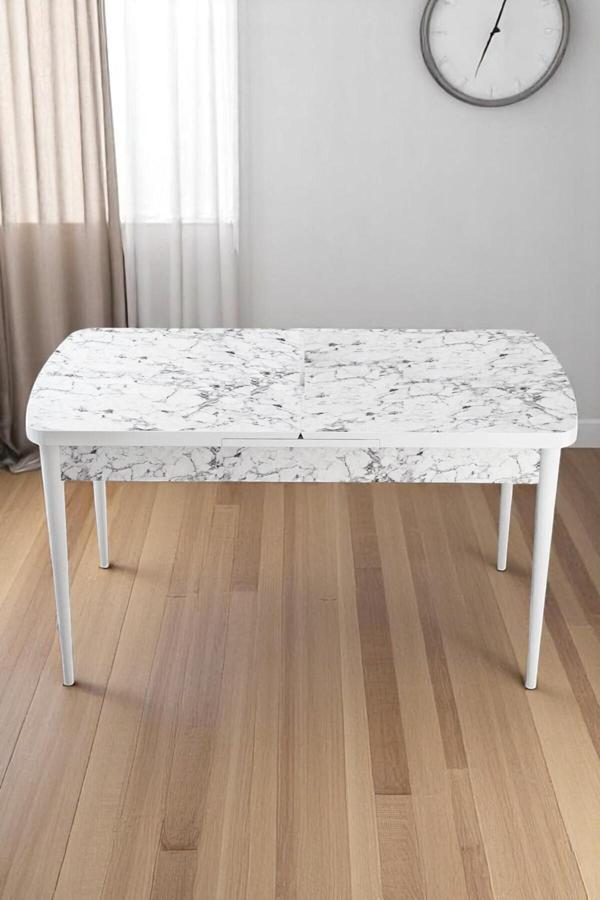 Kaktüs Avm Vilte Serisi 80 X 132 Açılabilen Beyaz Mermer Sunta Mutfak Masası, Yemek Masası Metal Ayak - Image 1