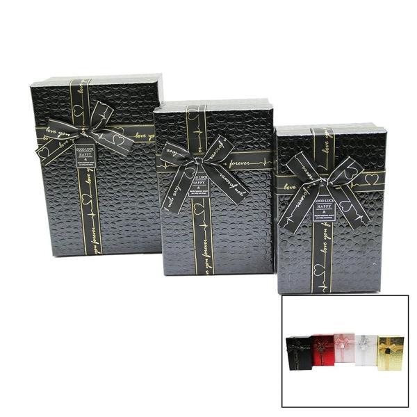 3 Lü Dikdörtgen Deri Desenli Hediye Kutusu - Image 1