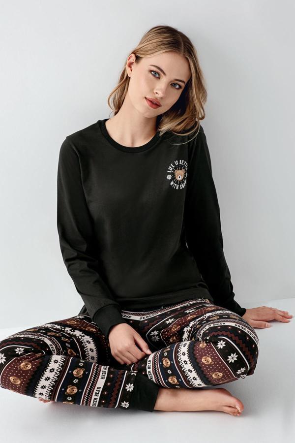 Arnetta Kadın Aile Bear My Little Friend %100 Pamuklu 4 Mevsim Uzun Kollu Pijama Takım - Image 1