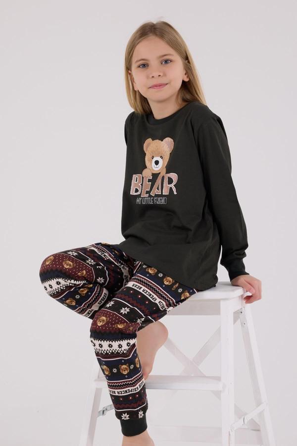 Arnetta Kız Çocuk Aile Bear My Little Friend %100 Pamuklu 4 Mevsim Uzun Kollu Pijama Takım - Image 1