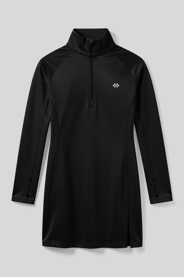 Siyah Yarım Fermuarlı Dik Yaka Standart Kalıp Kadın Sporcu Tunik - 97309 - Image 1