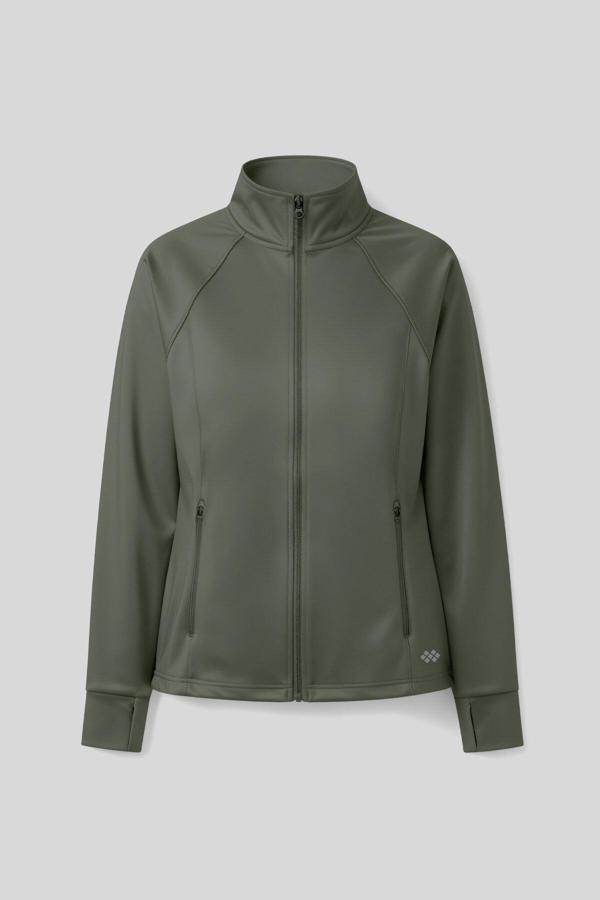 Haki Fermuarlı Dik Yaka Basic Rahat Form Kadın Koşu Ceketi - 97310 - Image 1