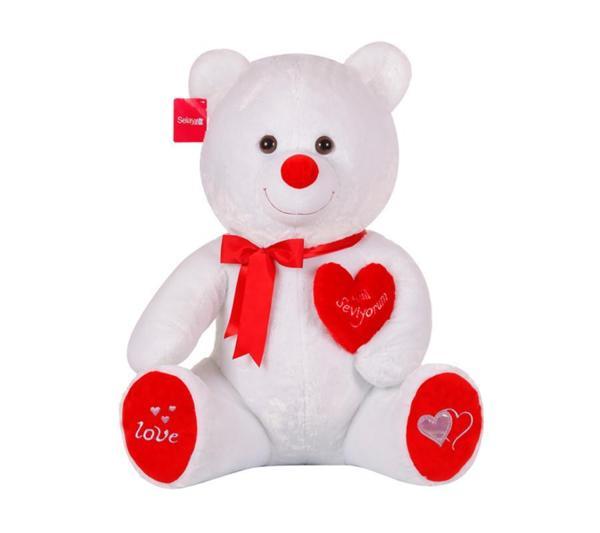 KENPAZAR Yumoş Ayı 47 cm Beyaz Pelüş Ayı Kalpli Sevgiliye Hediye - Image 1