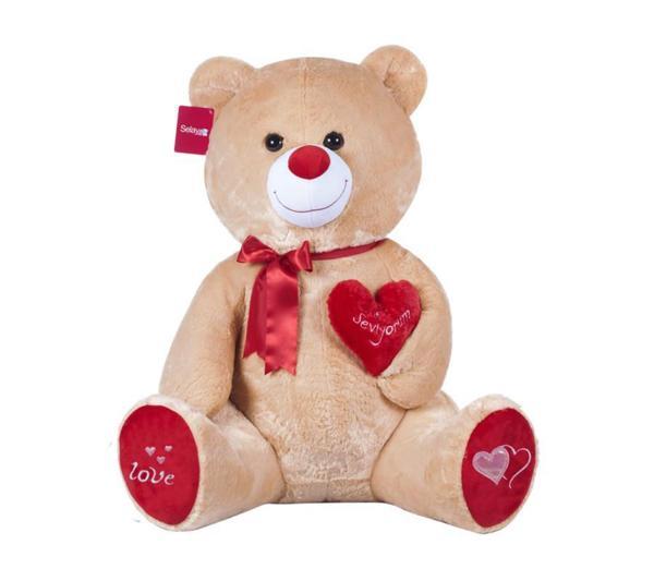 KENPAZAR Tıkıl Ayı 57 cm Kahverengi Kalpli Pelüş Ayı Sevgiliye Hediye - Image 1