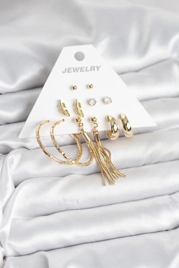 Gold Renk Pirinç Kadın 6 Çift Küpe Seti - Image 1