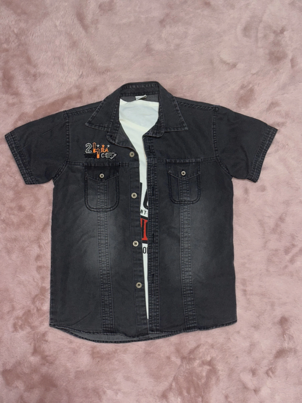 3-9 yaş Tshirt gömlek ikili takım kısa kol füme - Image 1