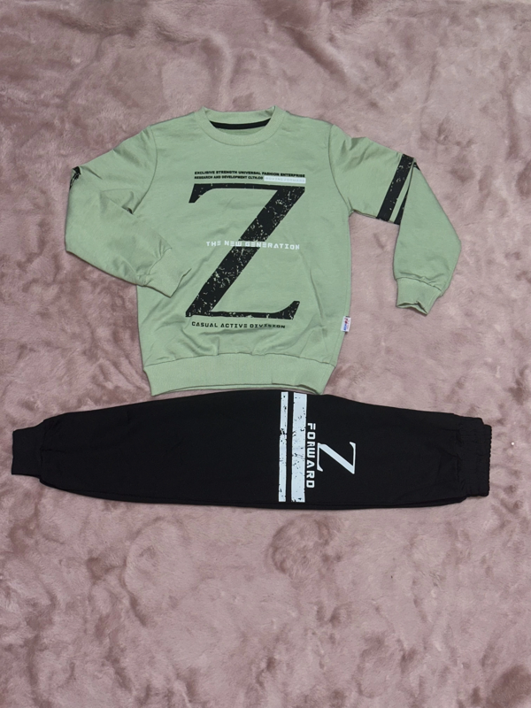 3-9 yaş z baskılı alt üst takım siyahmint erkek çocuk - Image 1