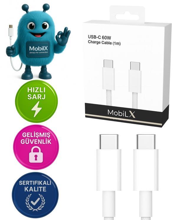 MobiLX Oppo A72 Uyumlu 60W Type-C to Type-C Örgülü Şarj ve Data Kablosu (1m) - Image 1