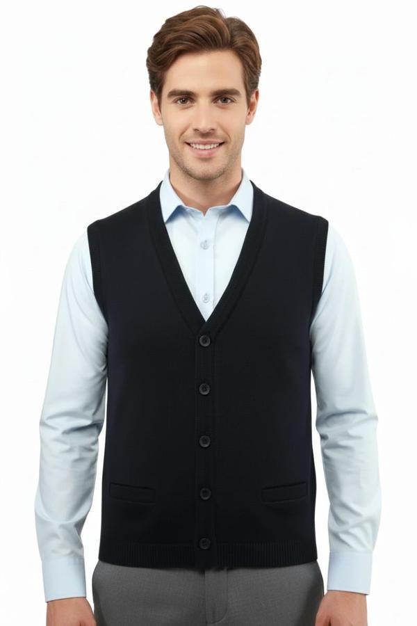 Erkek Düğmeli Yelek Cepli Çelik Örgü Klasik Kalıp 5200L BGL-ST04844 - Image 1