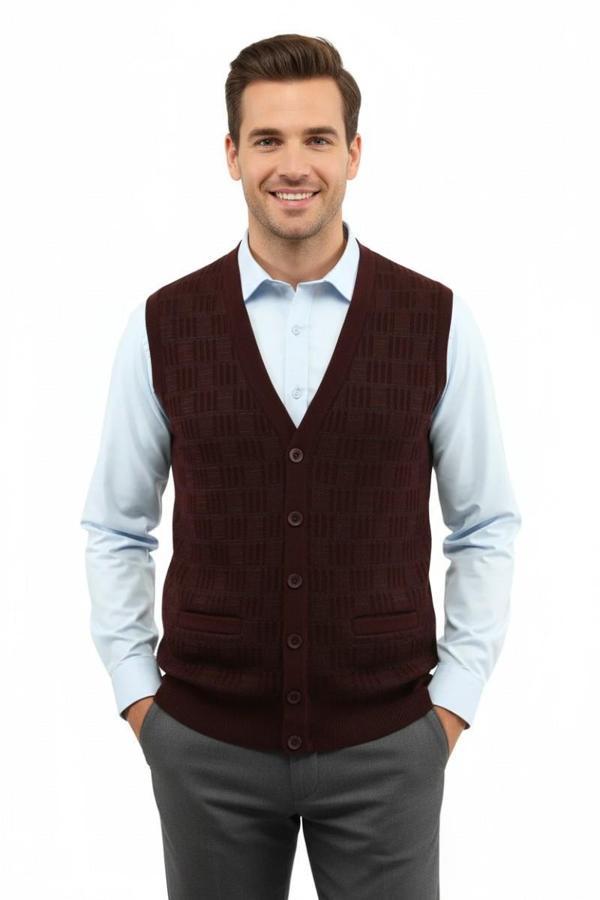 Erkek Düğmeli Yelek Cepli Çelik Örgü Klasik Kalıp 5215L BGL-ST04847 - Image 1