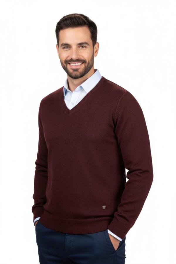 Erkek V Yaka Triko Kazak Çelik Örgü Klasik Kalıp 4241D BGL-ST04849 - Image 1