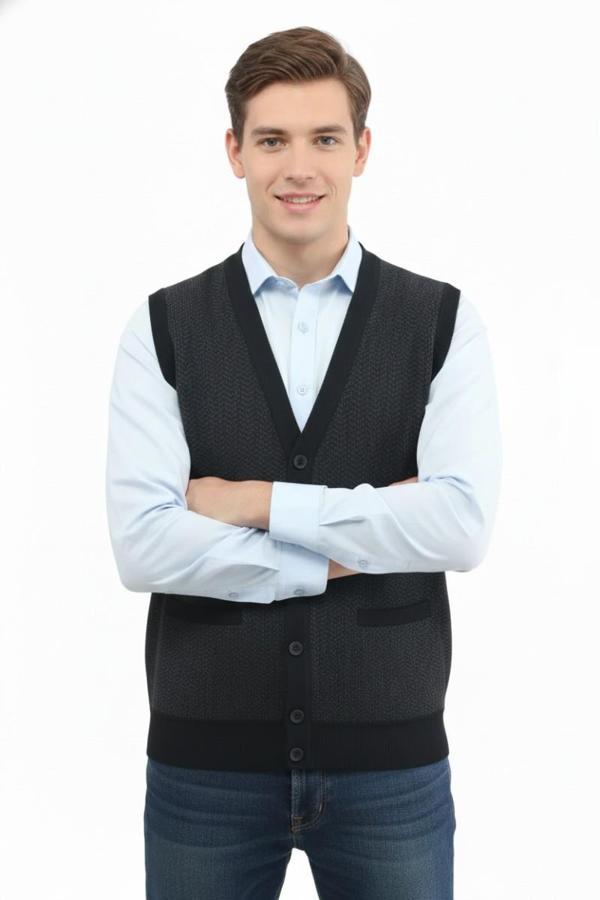 Erkek Düğmeli Yelek Cepli Çelik Örgü Klasik Kalıp 5212L BGL-ST04845 - Image 1