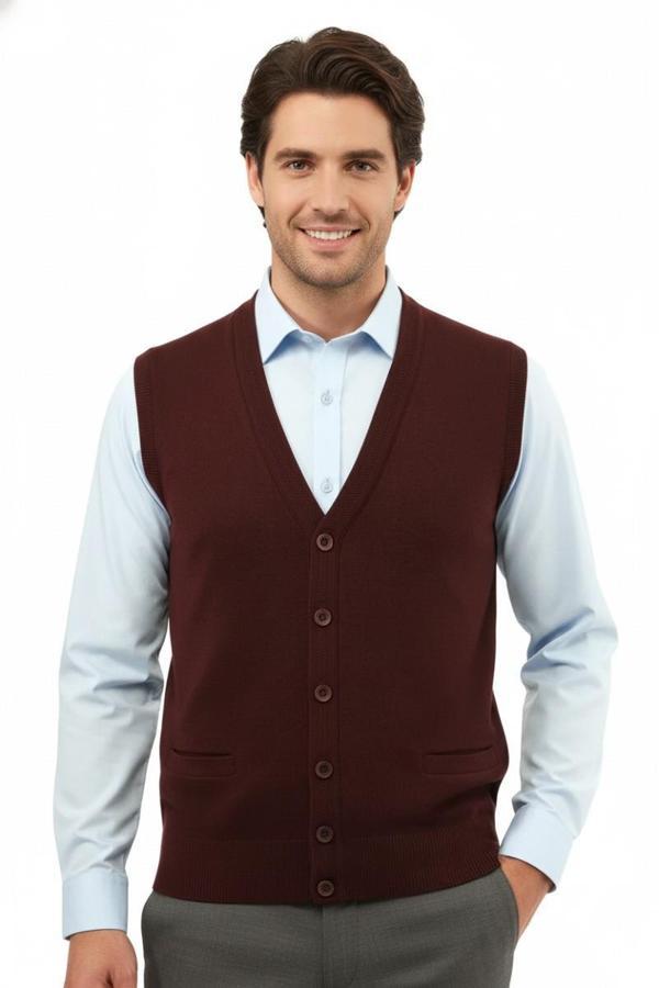 Erkek Düğmeli Yelek Cepli Çelik Örgü Klasik Kalıp 5200L BGL-ST04844 - Image 1