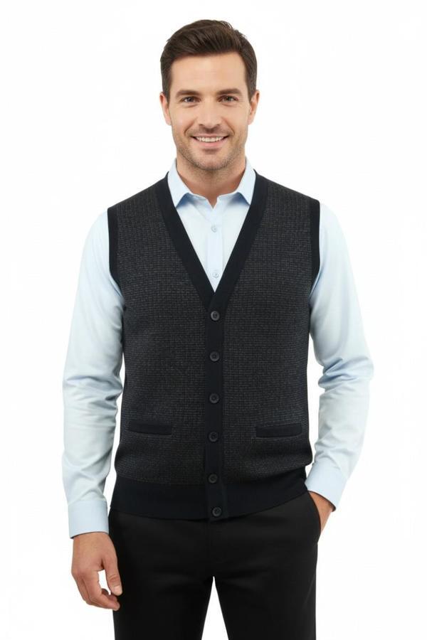 Erkek Düğmeli Yelek Cepli Çelik Örgü Klasik Kalıp 5205L BGL-ST04846 - Image 1