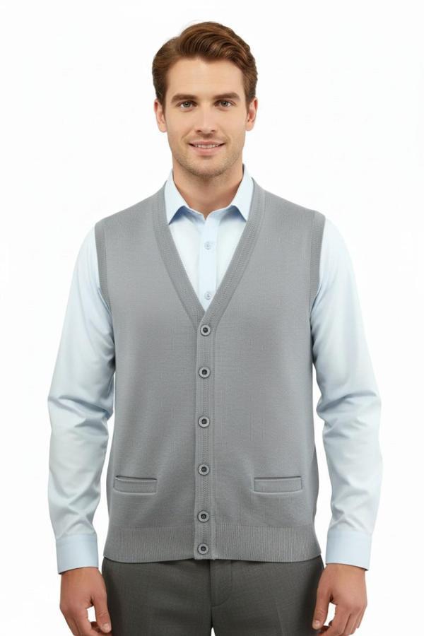 Erkek Düğmeli Yelek Cepli Çelik Örgü Klasik Kalıp 5200L BGL-ST04844 - Image 1