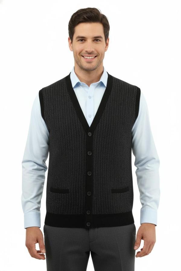 Erkek Düğmeli Yelek Cepli Çelik Örgü Klasik Kalıp 5212L BGL-ST04845 - Image 1