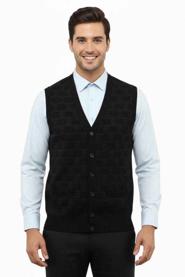 Erkek Düğmeli Yelek Cepli Çelik Örgü Klasik Kalıp 5215L BGL-ST04847 - Image 1