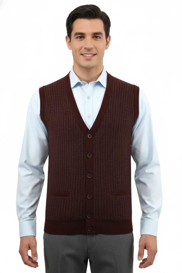 Erkek Düğmeli Yelek Cepli Çelik Örgü Klasik Kalıp 5212L BGL-ST04845 - Image 1