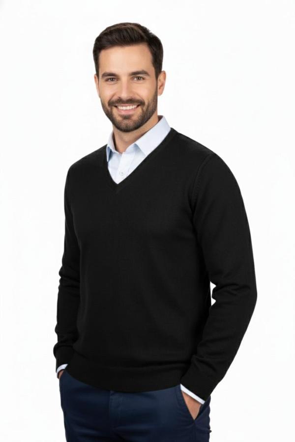 Erkek V Yaka Triko Kazak Çelik Örgü Klasik Kalıp 4241D BGL-ST04849 - Image 1