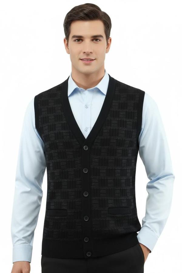 Erkek Düğmeli Yelek Cepli Çelik Örgü Klasik Kalıp 5215L BGL-ST04847 - Image 1