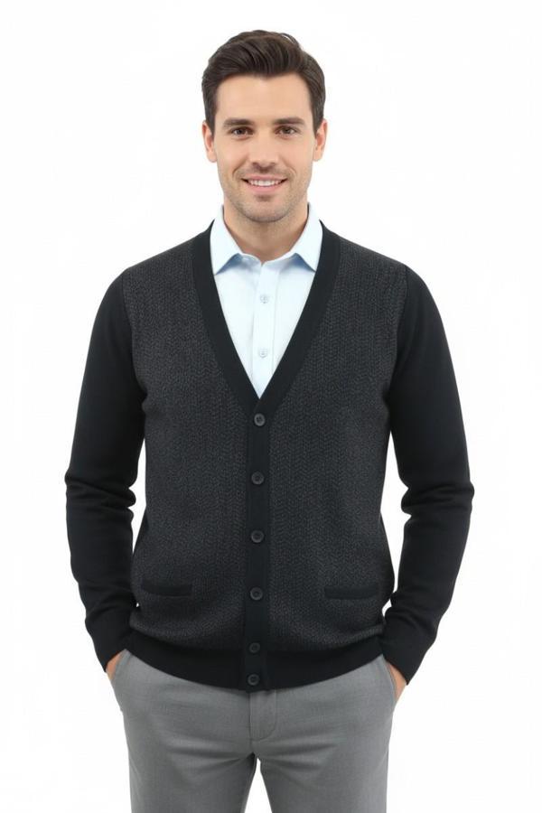 Erkek Düğmeli Hırka Cepli Çelik Örgü Klasik Kalıp 5212M BGL-ST04848 - Image 1