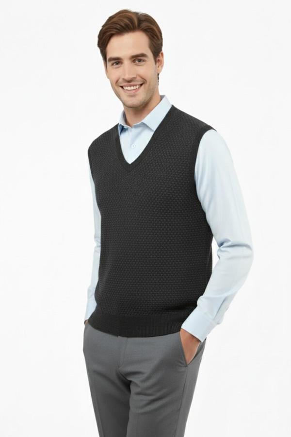 Erkek V Yaka Süveter Çelik Örgü Regular Kalıp 5201H BGL-ST04842 - Image 1