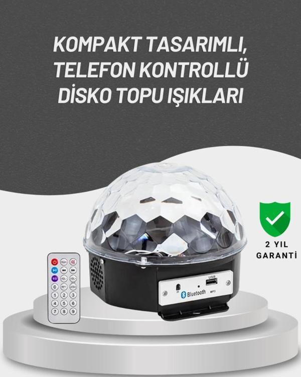 Uzaktan Kumandalı RGB LED Disko Topu Bluetooth Hoparlörlü - Image 1