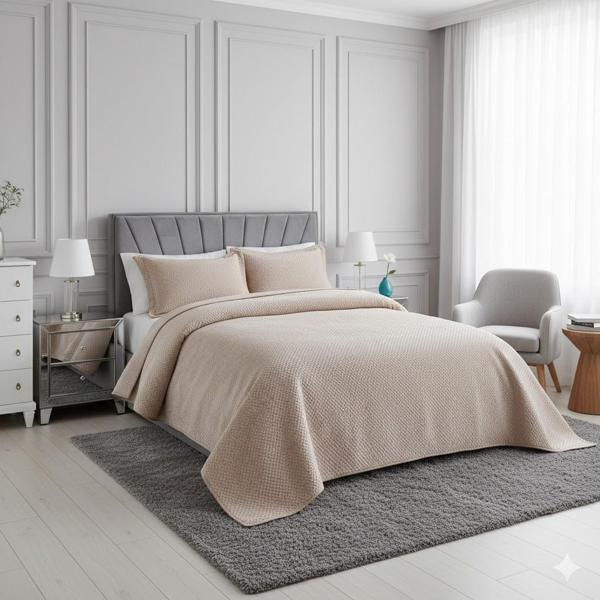 NUBUK YATAK ÖRTÜSÜ ÇİFT KİŞİLİK İSTANBUL TAŞ - Image 1