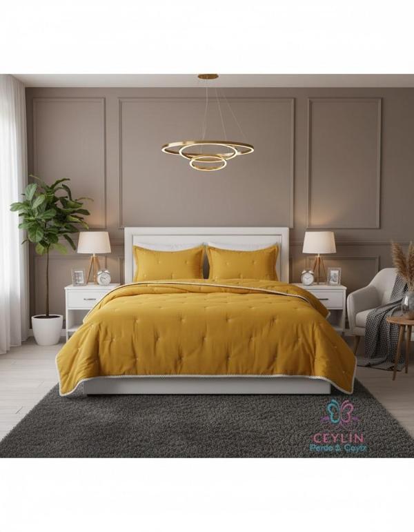 POİNT ÇİFT KİŞİLİK YATAK ÖRTÜSÜ HARDAL - Image 1