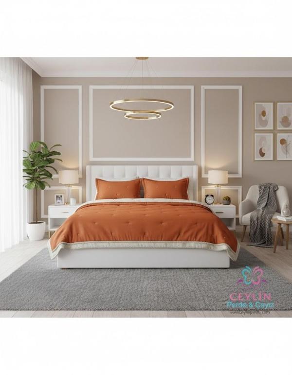 POİNT ÇİFT KİŞİLİK YATAK ÖRTÜSÜ KİREMİT - Image 1
